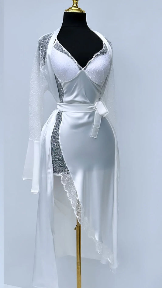 Romance In Grey Nighty - Premium Silk Material